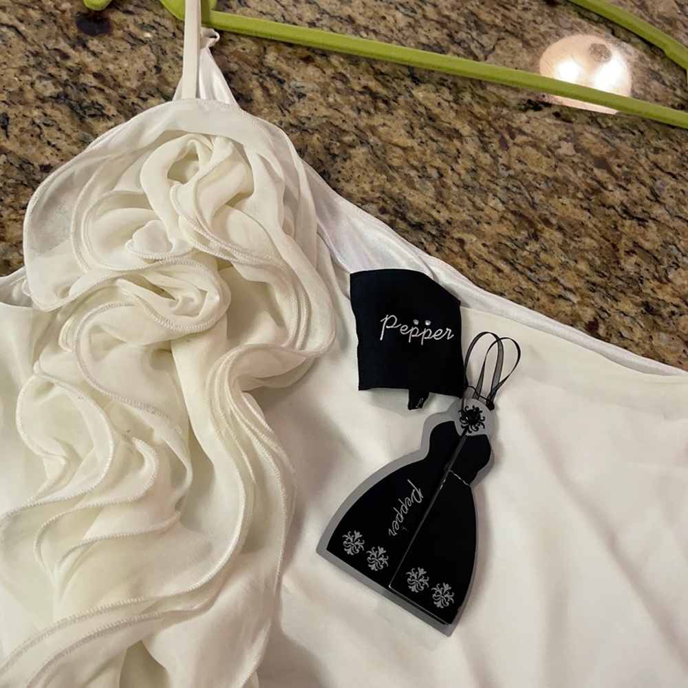 Ivory Chiffon One Shoulder Short Dress by Pepper